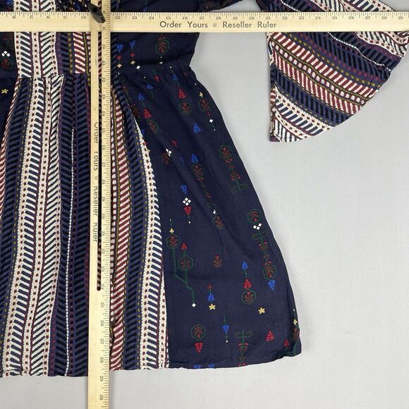 Umgee Lace Up Front Bell Sleeve Mini Dress Tunic Women's Sm Blue Floral Boho - Picture 7 of 15